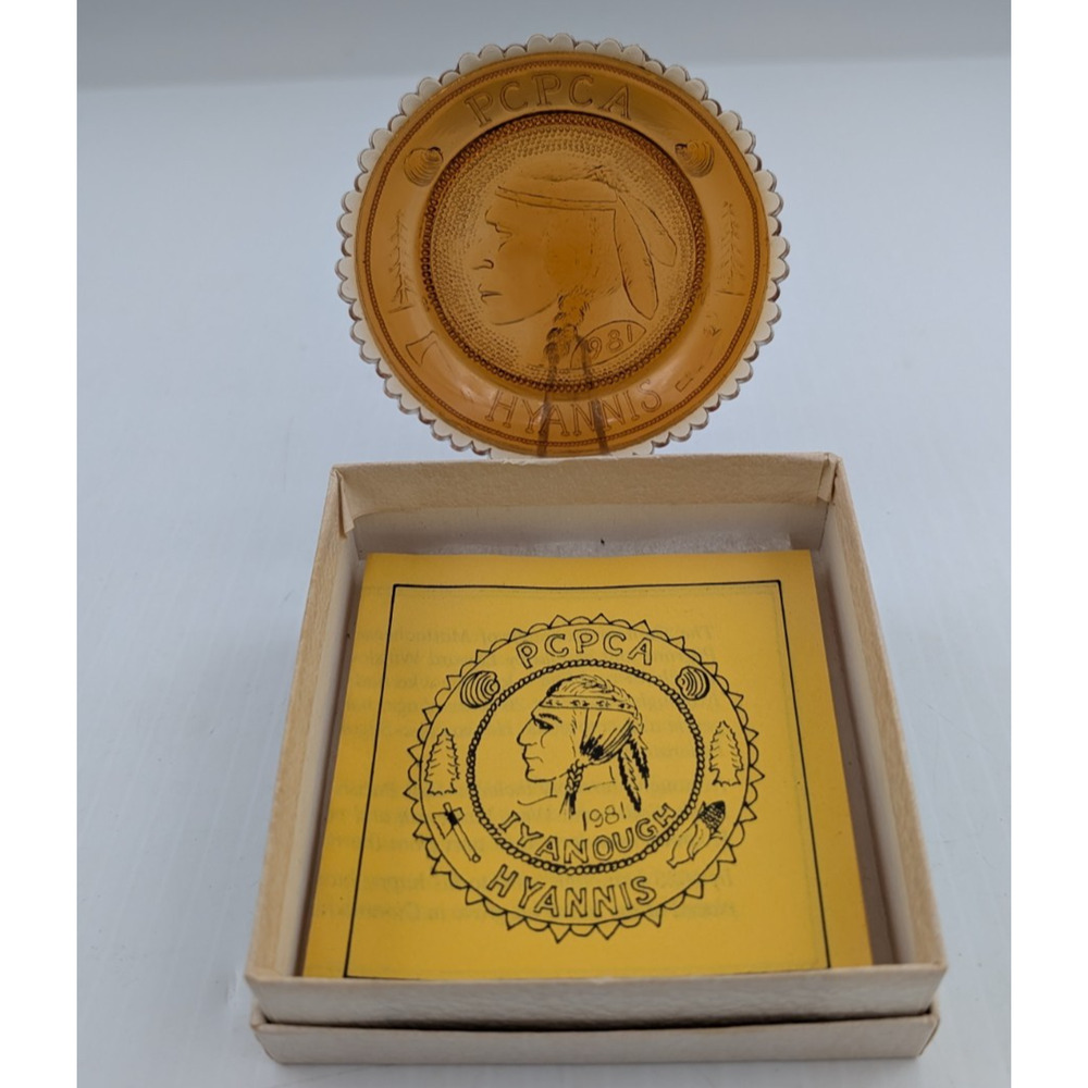 Hyannis Ivanough PCPCA Indian Head Glass Window Decor Pairpoint Cup Plate Amber